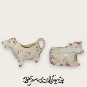 Pink & White Cow Cream & Sugar Set with Lid